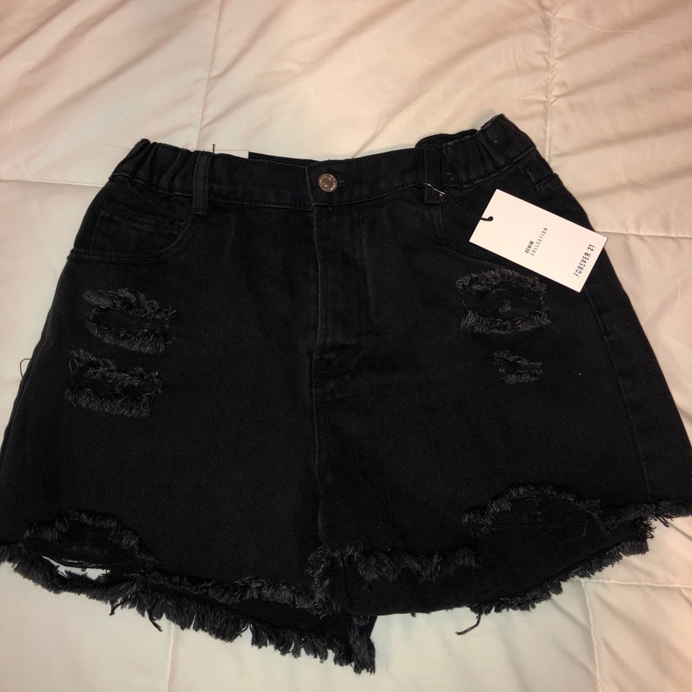 Black denim shorts